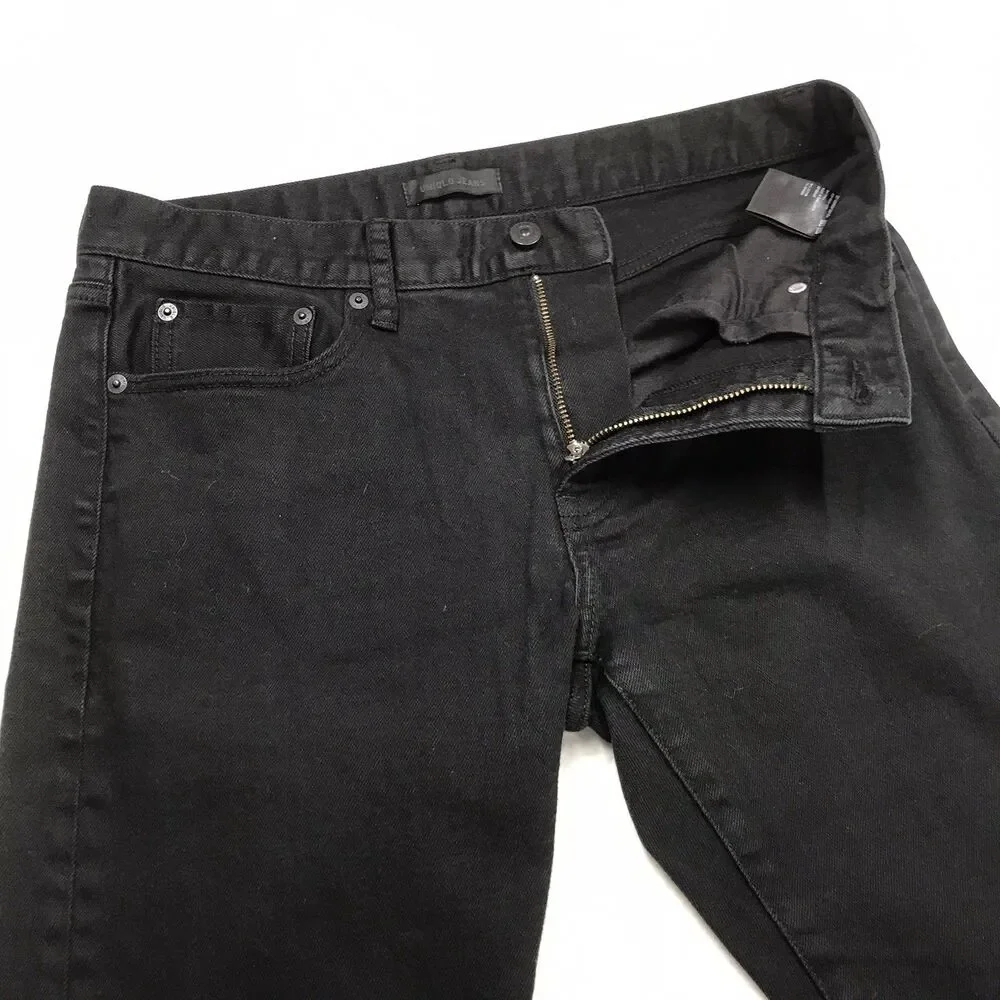UNIQLO Selvedge Black Jeans Men 32x30 (32/32 tag) Slim Fit Straight Mid Rise